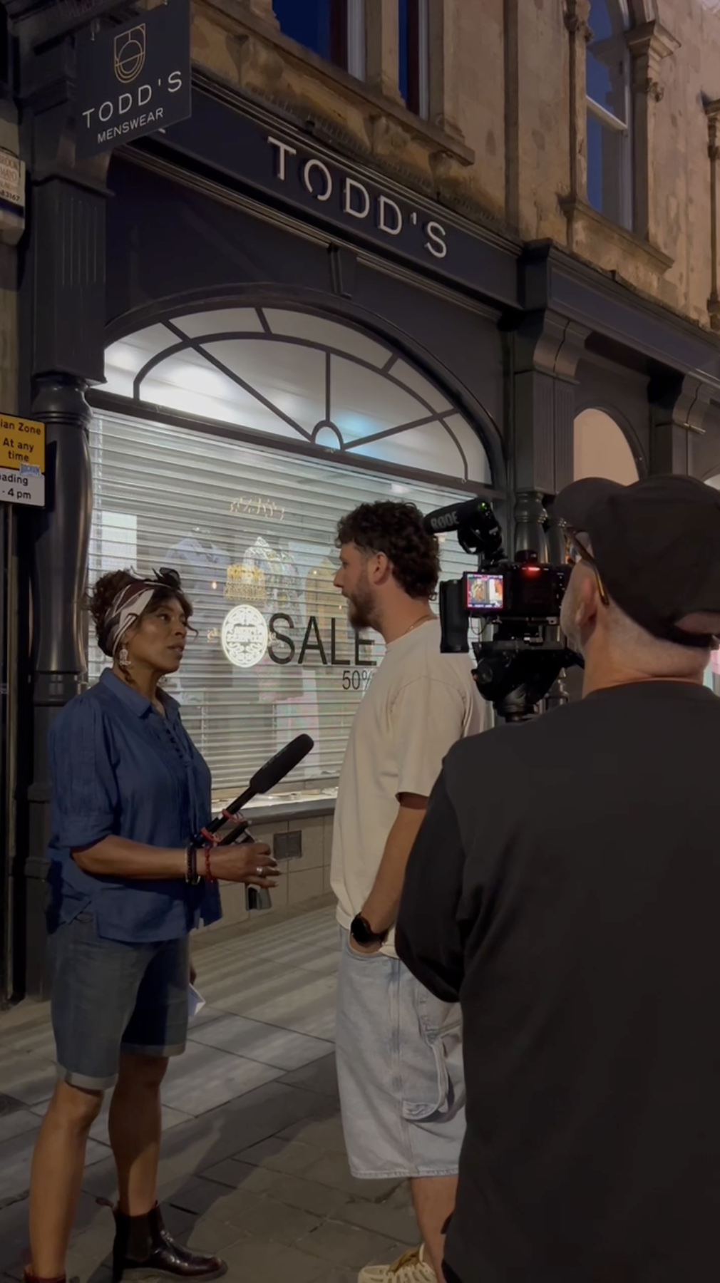 A BBC One Show interviewer speaking with a member of the public on the street during Serve Legal's Ask for Angela feature